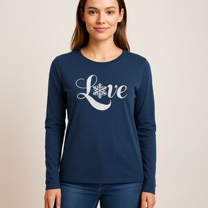 Life Is Good Women's Blue Love Snowflake Long Sleeve Tee